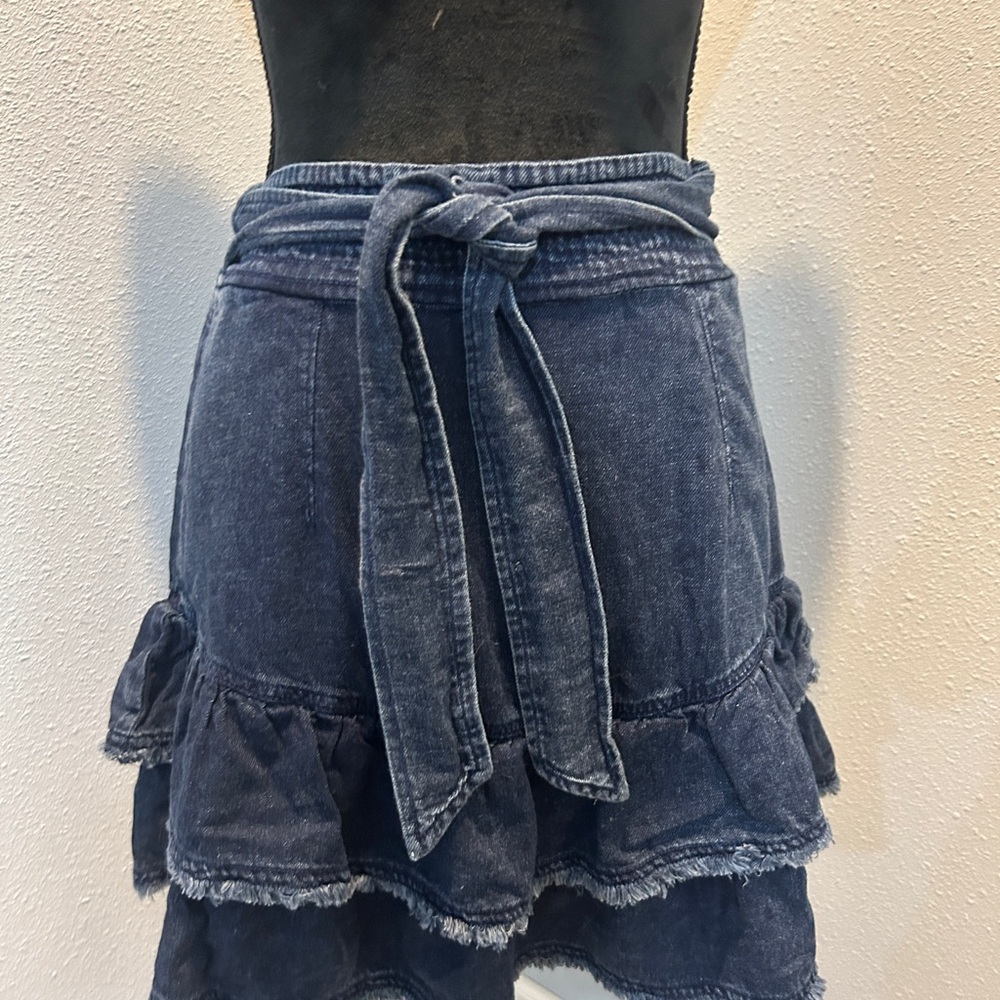 Pilcro Blue Denim Mini Skirt with Ruffles